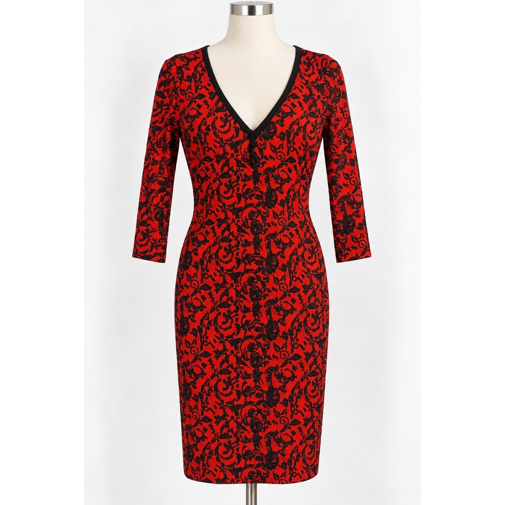 Plenty by Tracy Reese Sheath Dress Womens S Orange Black Damask Scroll Goth